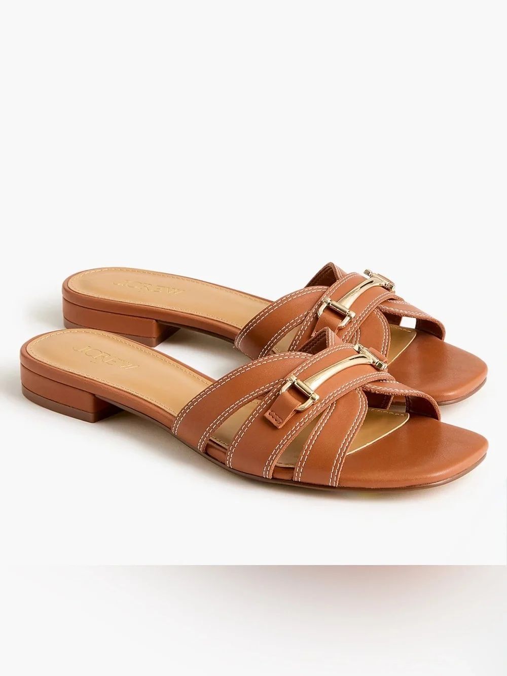 J.Crew 9 Emma English Saddle Brown Faux Leather Bit Slide Sandals